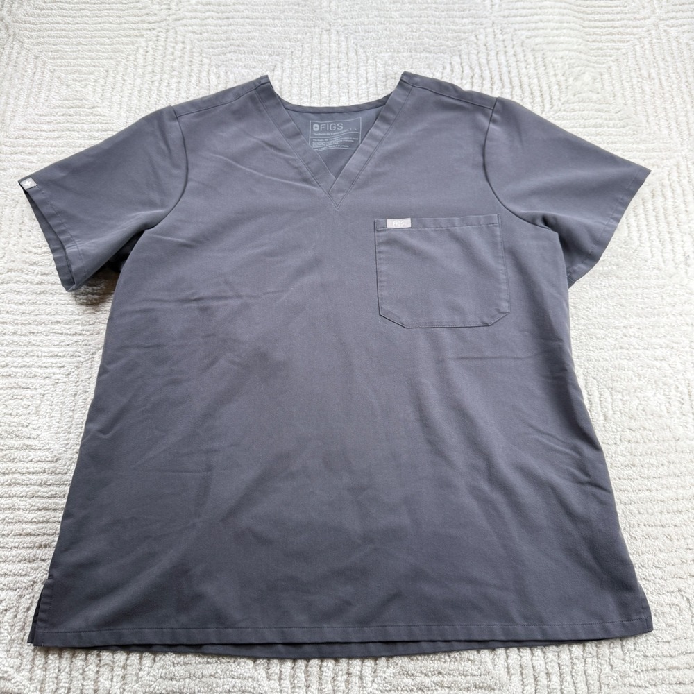 FIGS Technical Collection Scrub Top Mens L Graphite Grey V-Neck Pocket 1000211
